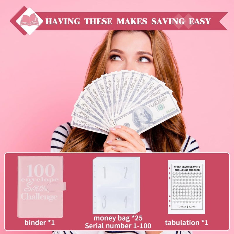 NICOOTH 100 Envelopes Money Saving Binder A5 Savings Challenge Book Easy and Fun Way to Save $5050 - Image 5